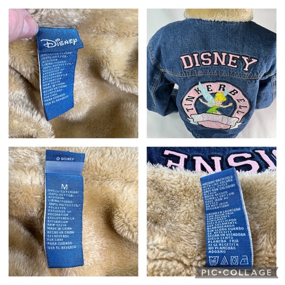 Disney Tinkerbell Denim Jean Jacket Faux Fur Lined Women's Embroidered MED VTG - Picture 16 of 17